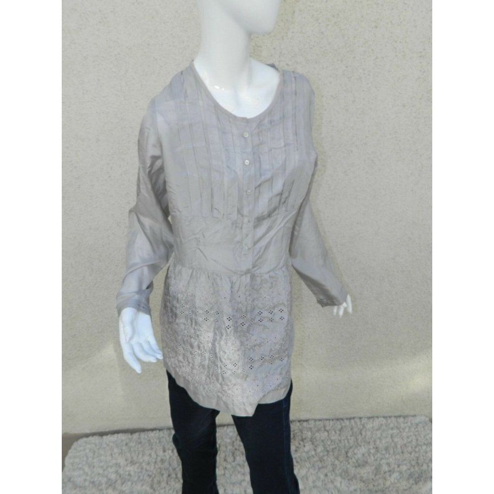 Johnny Was Blouse Gray Silk Eyelet Embroidered Shirt Small